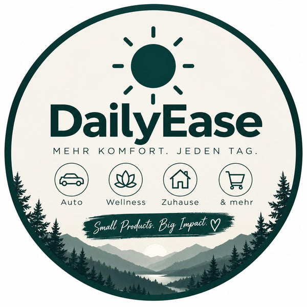 DailyEase Logo, Sonne über Landschaft mit Schriftzug