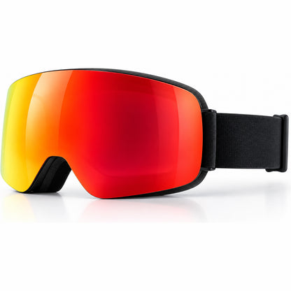 ArcticVision Pro Skibrille in Rot mit rot verspiegelter Scheibe und schwarzem Band, Seitenansicht