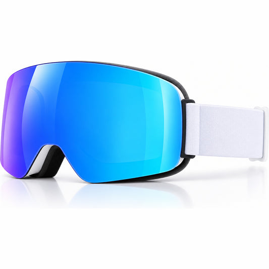 ArcticVision Pro Skibrille in Weiß-Blau mit blau verspiegelter Scheibe, Seitenansicht